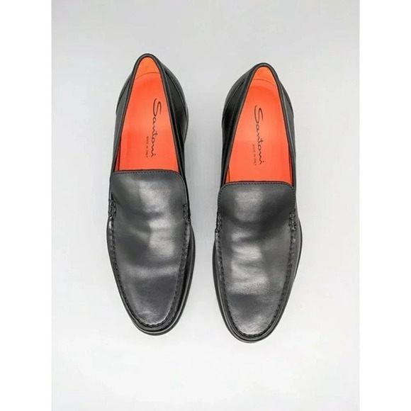 NIB Santoni Faith Men\'s Black Leather Loafers Almond Toe Size 8.5 (MSRP $750) main image 9